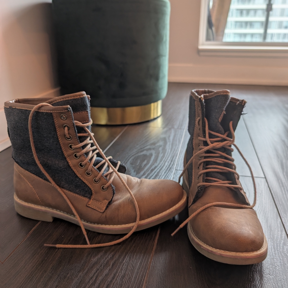 Call It Spring Brown and Gray Boots with Cap Toe Design